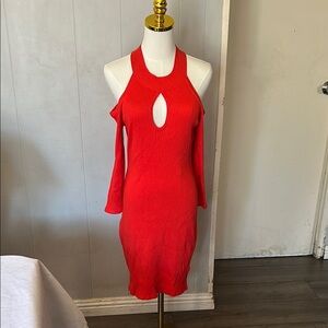 G by Guess Red Cold Shoulder Long Sleeve Dress